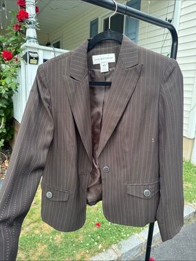 Jones New York Brown Pinstripe Single-Button Blazer